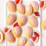 close up of blood orange madeleines.
