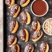 close up of dark chocolate hazelnut madeleines.
