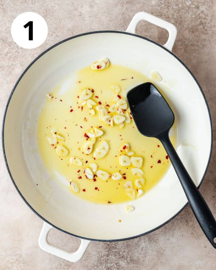 sautéing garlic and red pepper flakes in olive oil. 