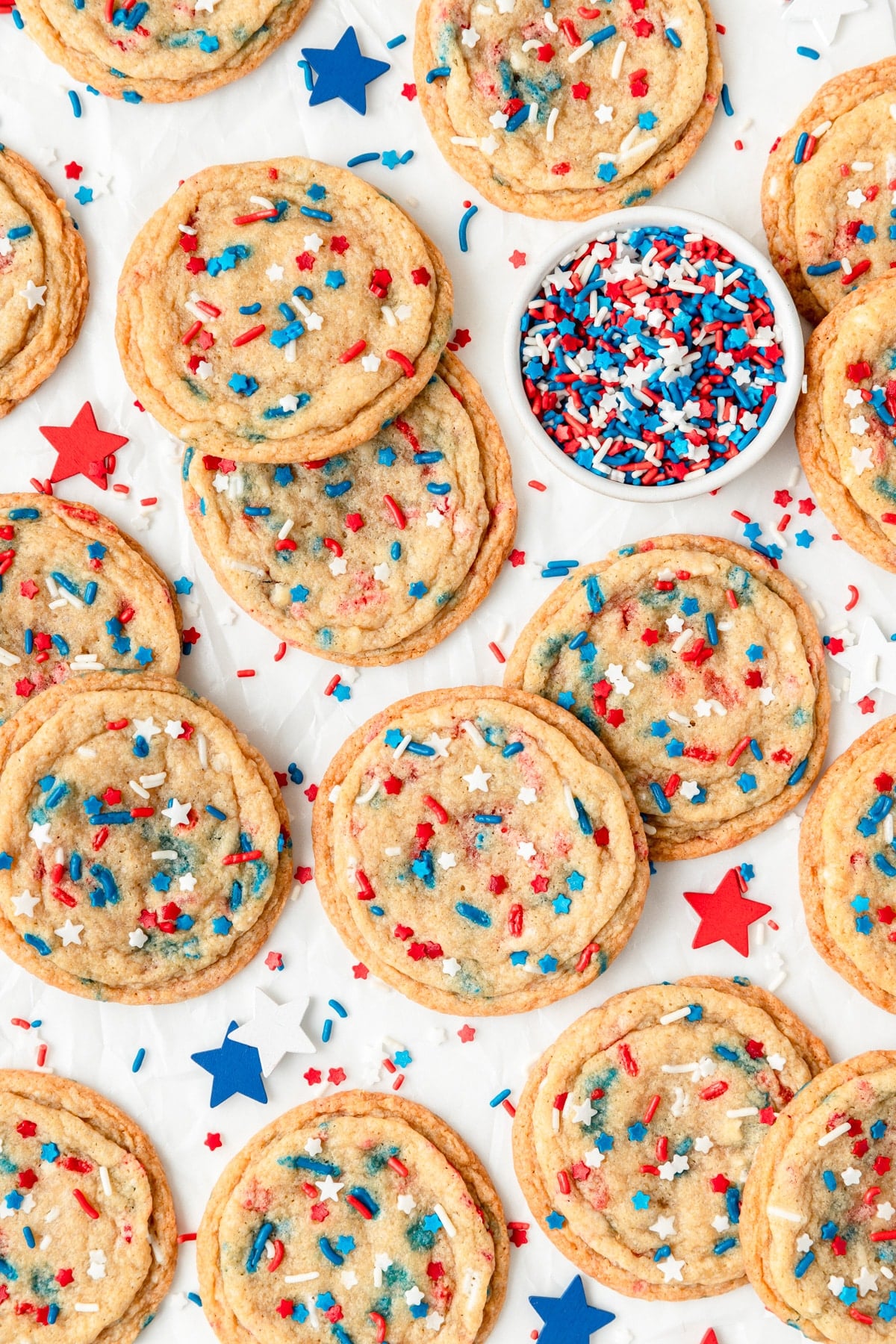 red white and blue sugar cookies for 4th of July.