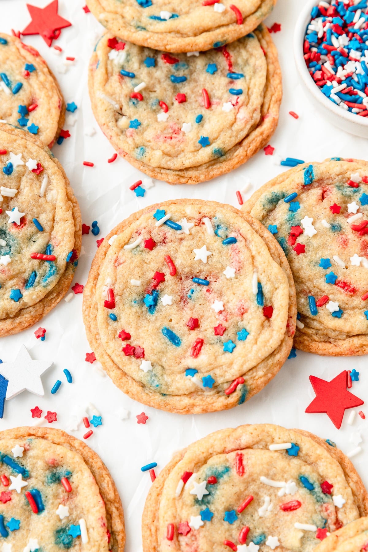 sugar cookies with red white and blue sprinkles.