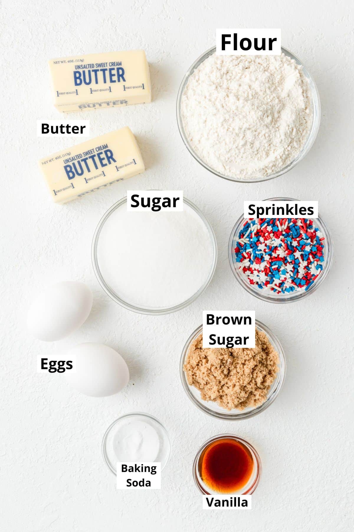 ingredients for 4th of July sugar cookies.