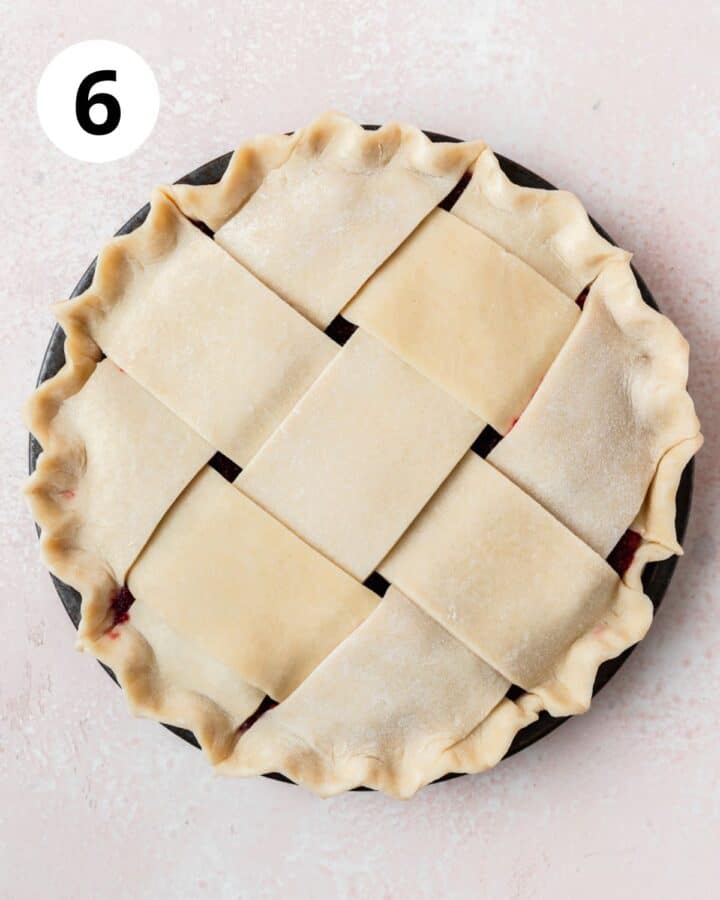crimping edges of cherry pie crust.