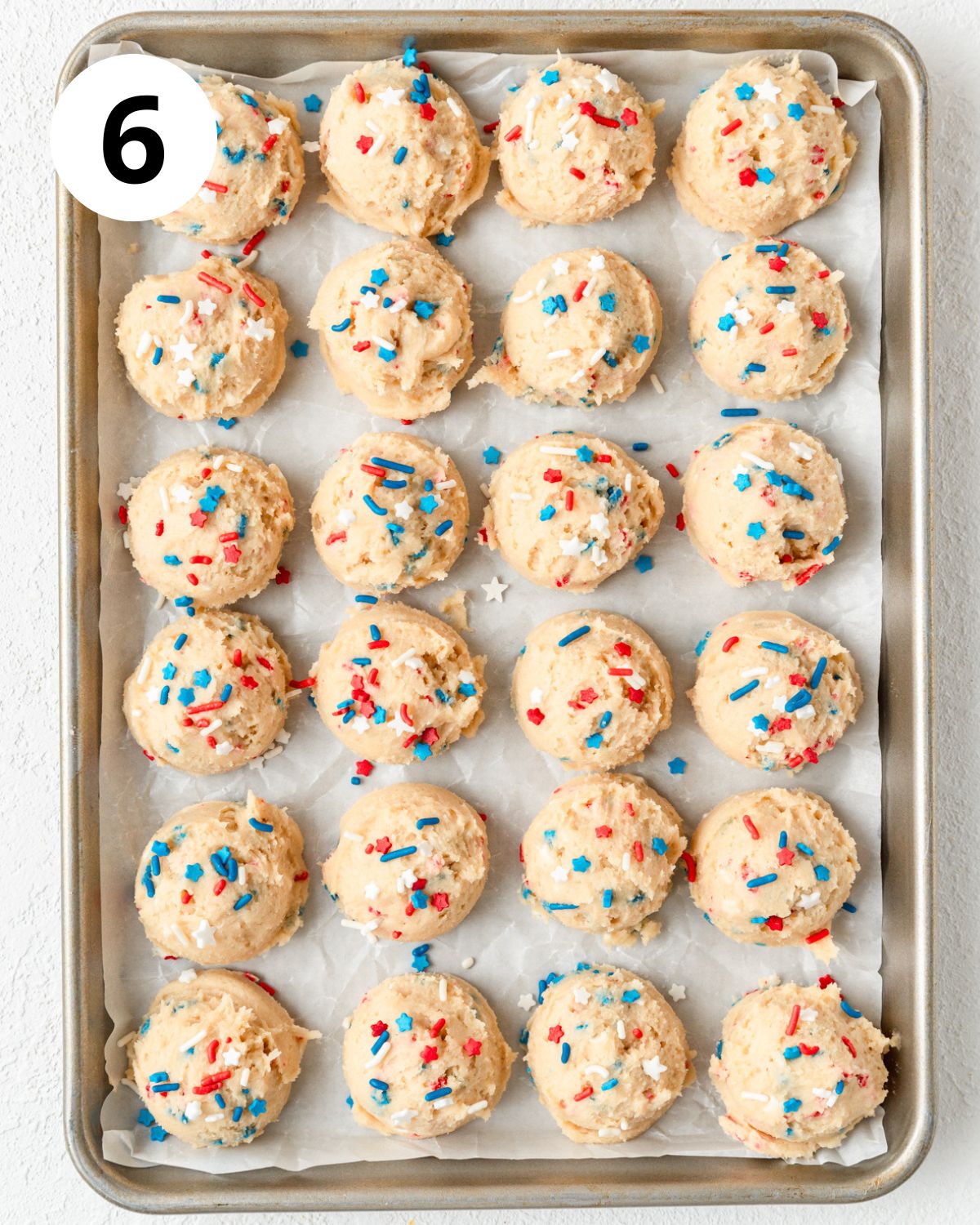 4th of July sugar cookie dough balls before baking.