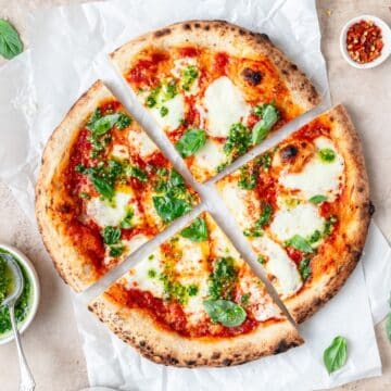 close up of sourdough pizza crust.