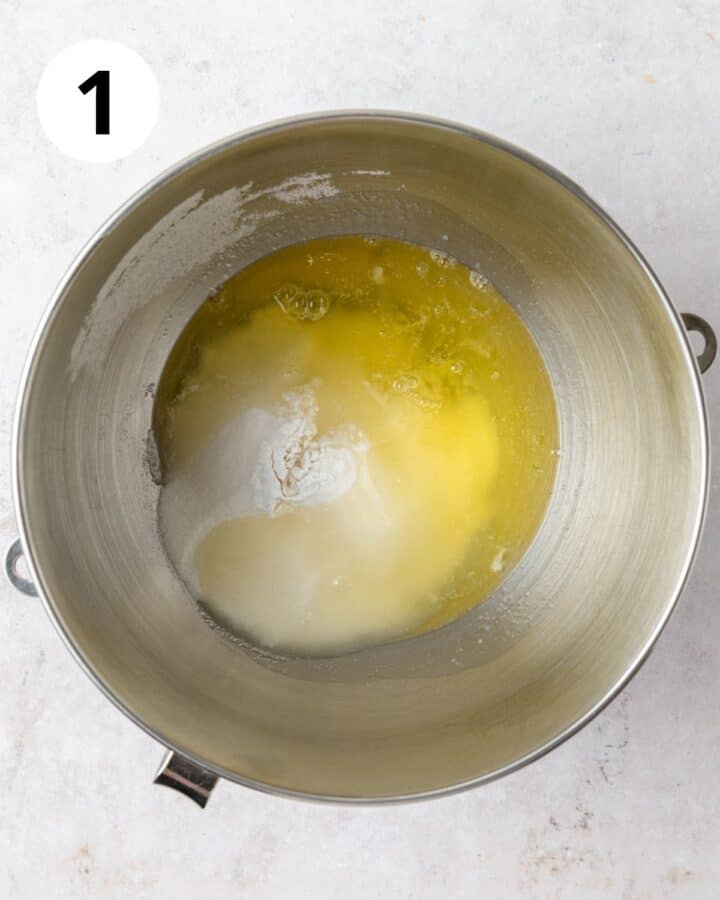 egg whites and sugar in bowl.