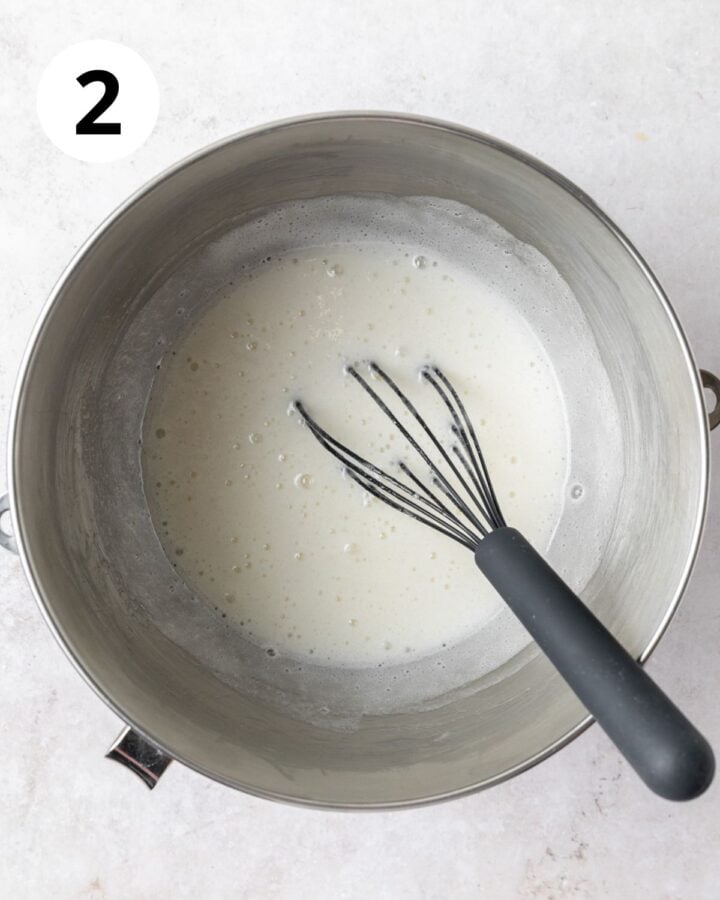 egg whites and sugar after being heated over double boiler.
