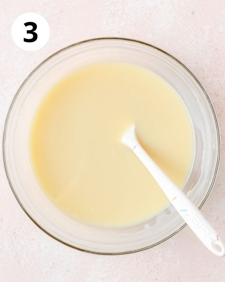 melted white chocolate ganache in bowl.