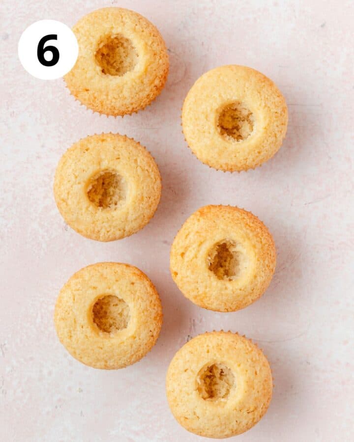 vanilla cupcakes with centers removed