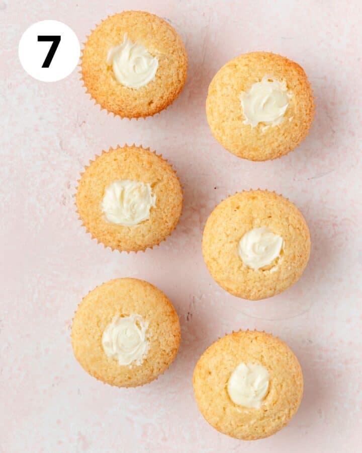 cupcakes filled with white chocolate ganache. 
