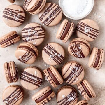dark chocolate sea salt macarons with chocolate ganache.