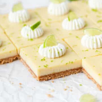homemade key lime pie bars with graham cracker crust.