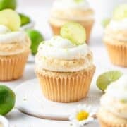 key lime cupcakes with key lime pie filling and graham cracker crumbs.