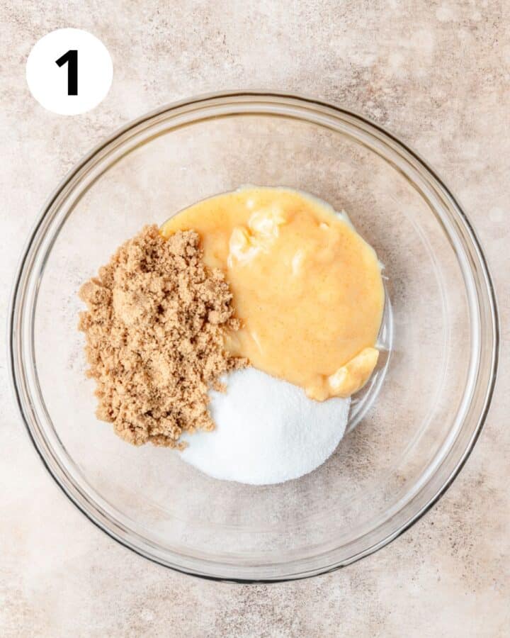 brown butter and sugars in bowl.