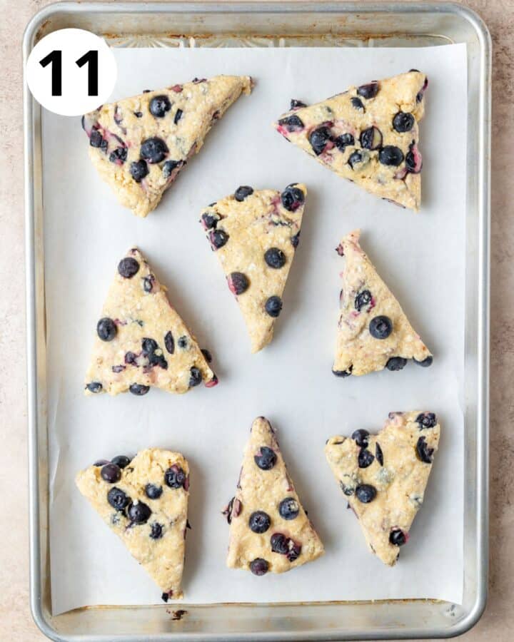 blueberry scones cut into triangles.