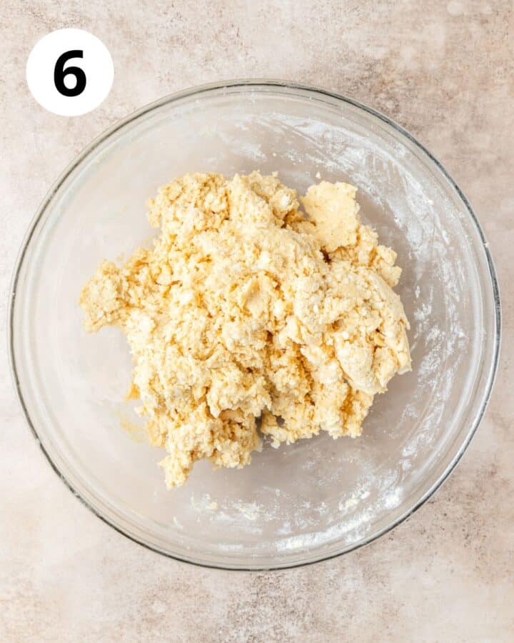 cornmeal scone dough in bowl.