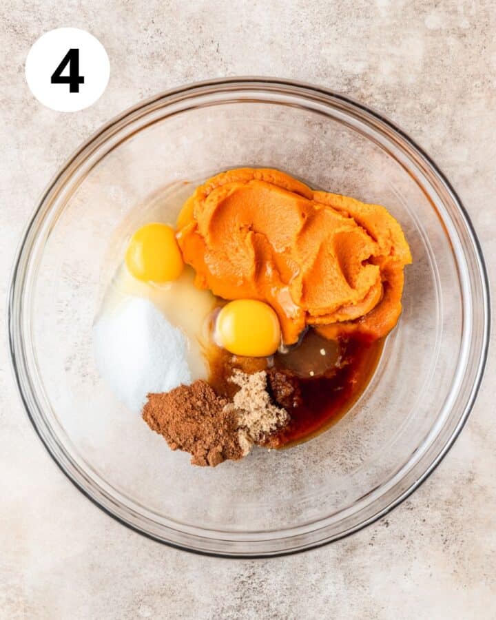 pumpkin pie filling ingredients in bowl.