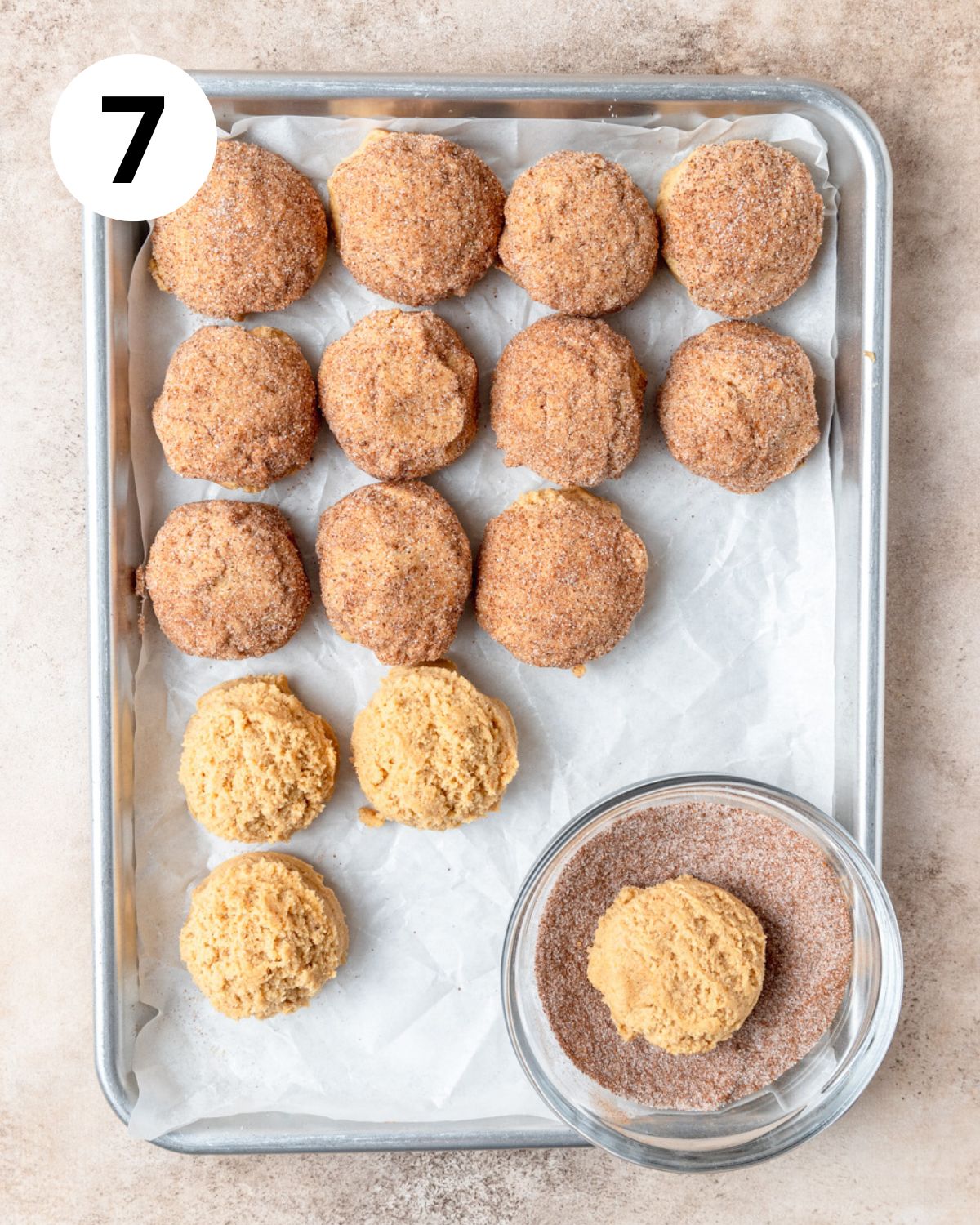 pumpkin snickerdoodle cookie dough rolled in pumpkin spice sugar.