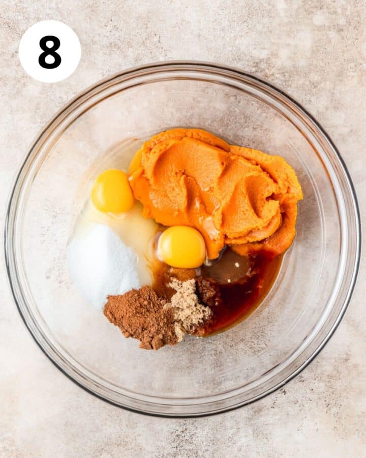 ingredients for pumpkin filling in bowl.