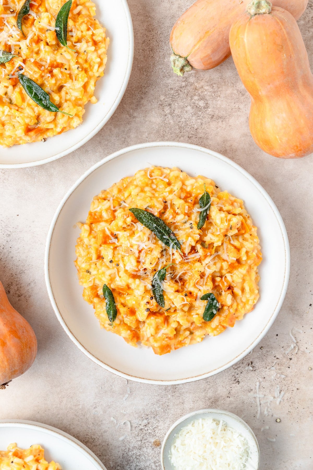 bowls of butternut squash risotto.
