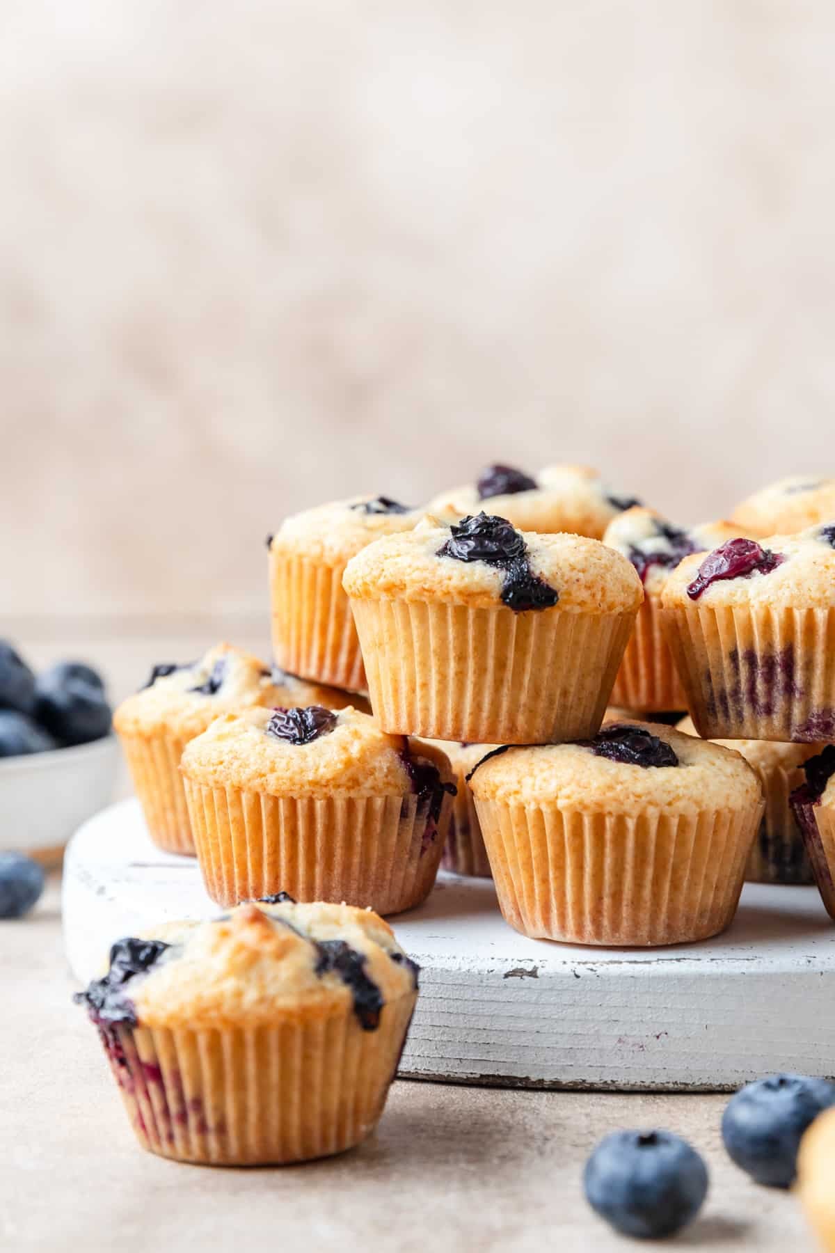 stack of blueberry mini muffins.