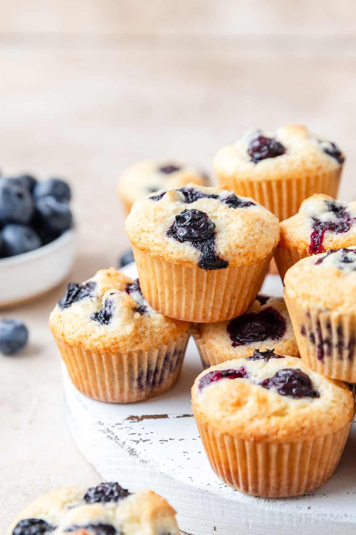 stack of mini blueberry muffins.