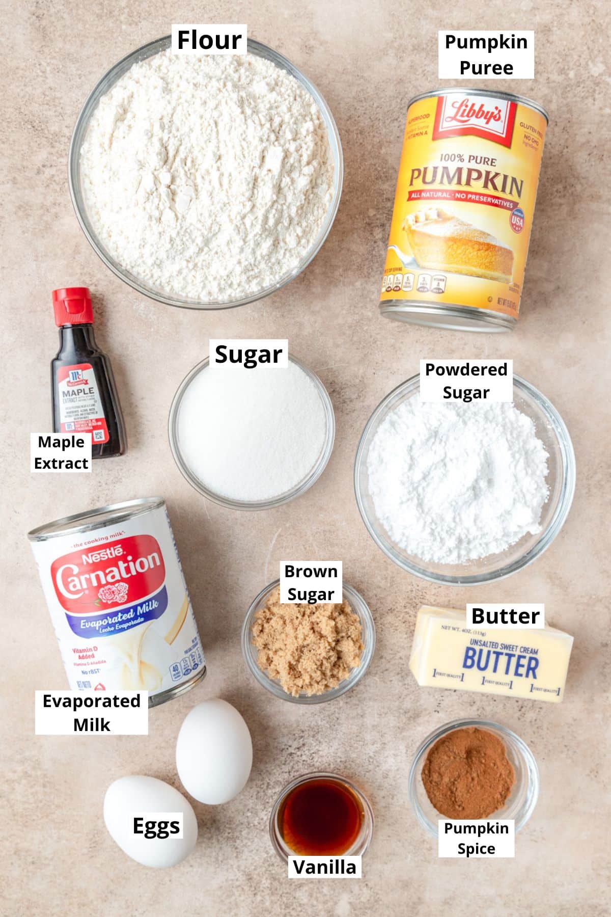 ingredients for pumpkin pie bars.