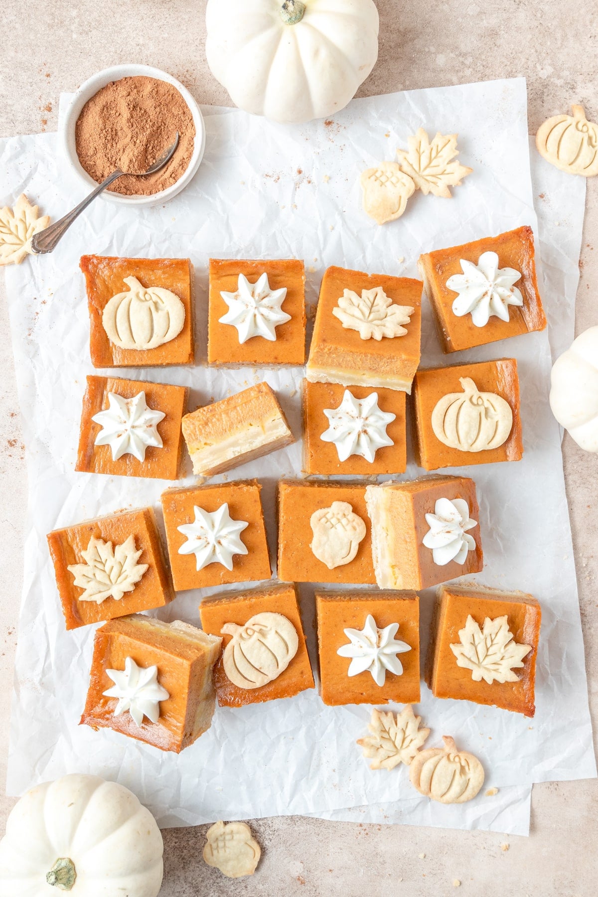 pumpkin pie bars with shortbread crust.