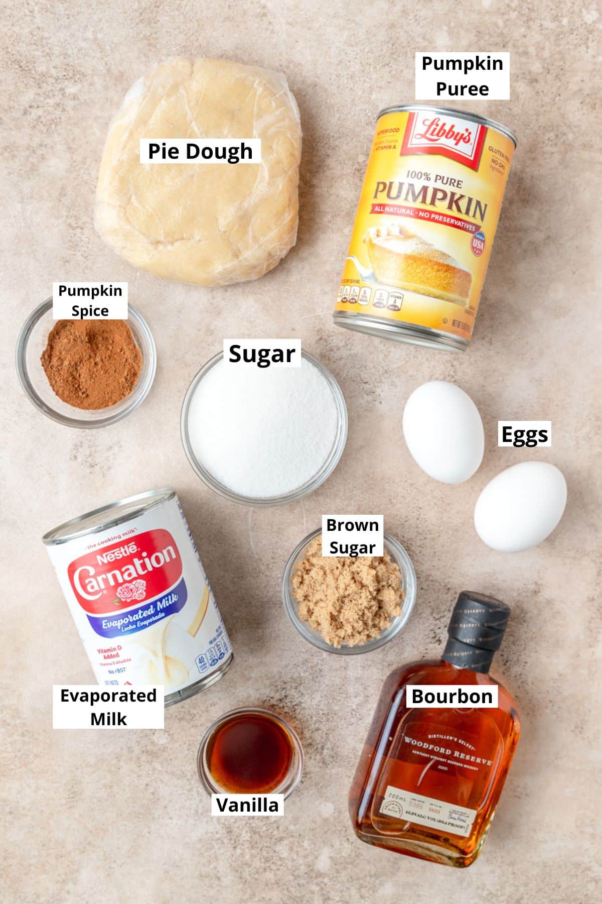 ingredients for bourbon pumpkin pie.