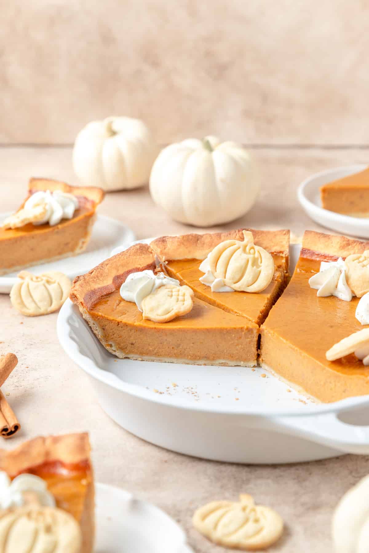 side view of slices of bourbon pumpkin pie.