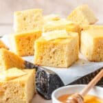 close up of homemade sourdough cornbread.