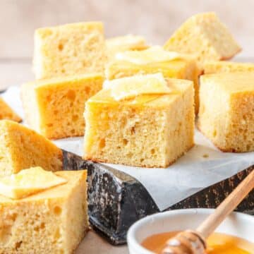 close up of homemade sourdough cornbread.