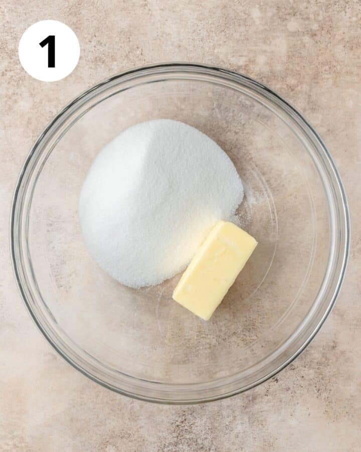 butter and sugar in bowl.