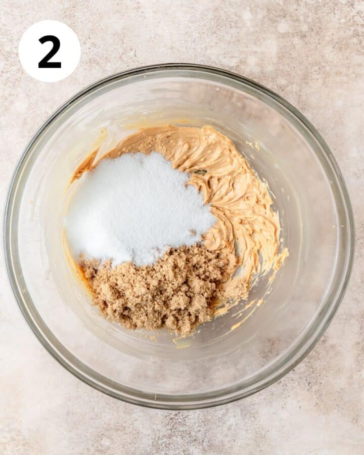 adding sugars to butter mixture. 