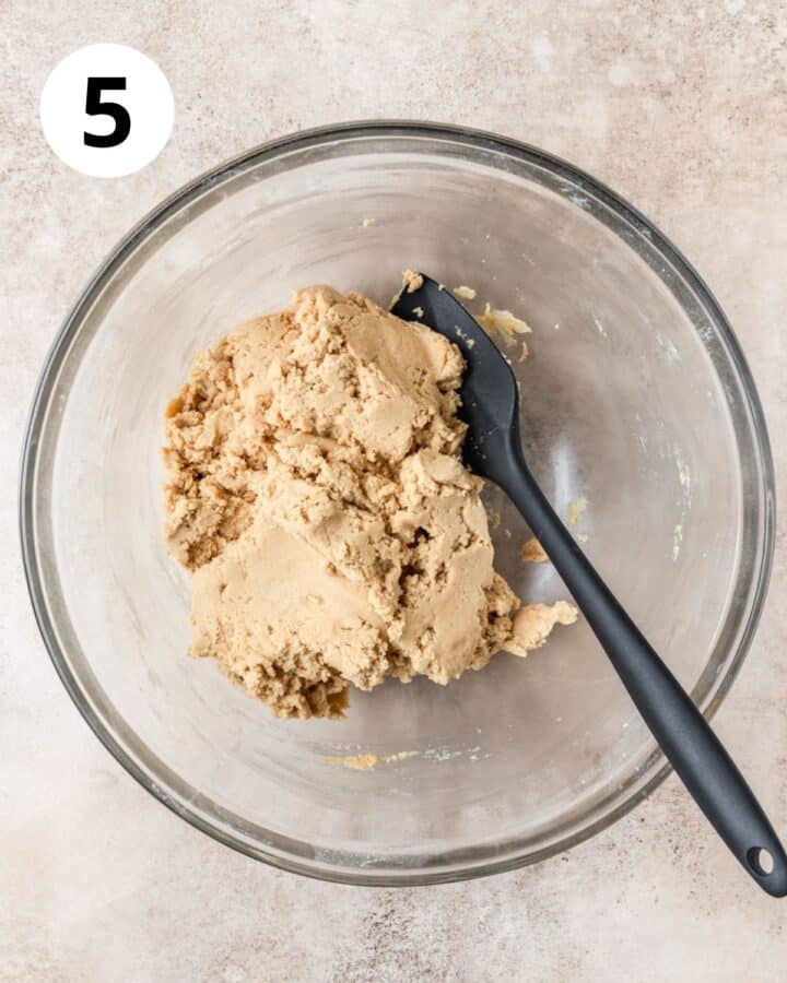 cookie butter biscotti dough in bowl.