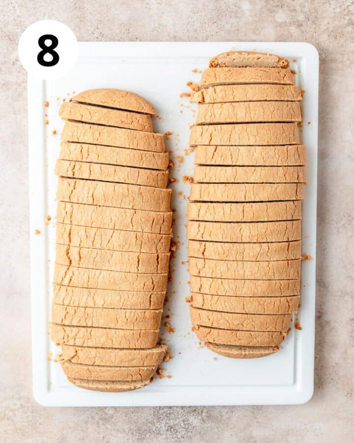 biscotti sliced before second bake.
