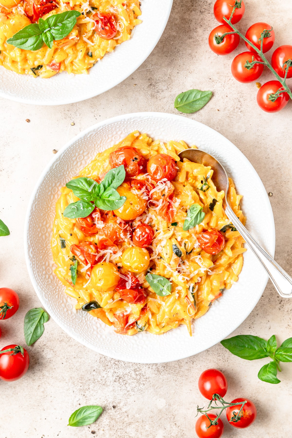 tomato basil orzo pasta.