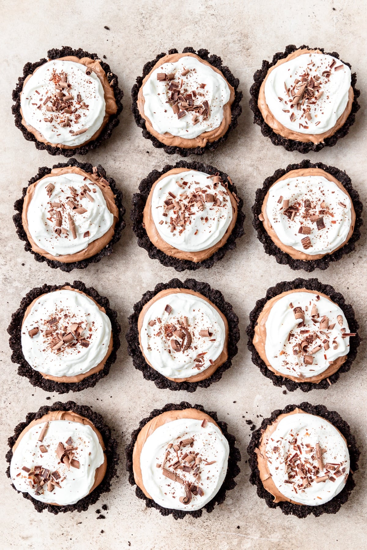 mini chocolate mousse tarts.