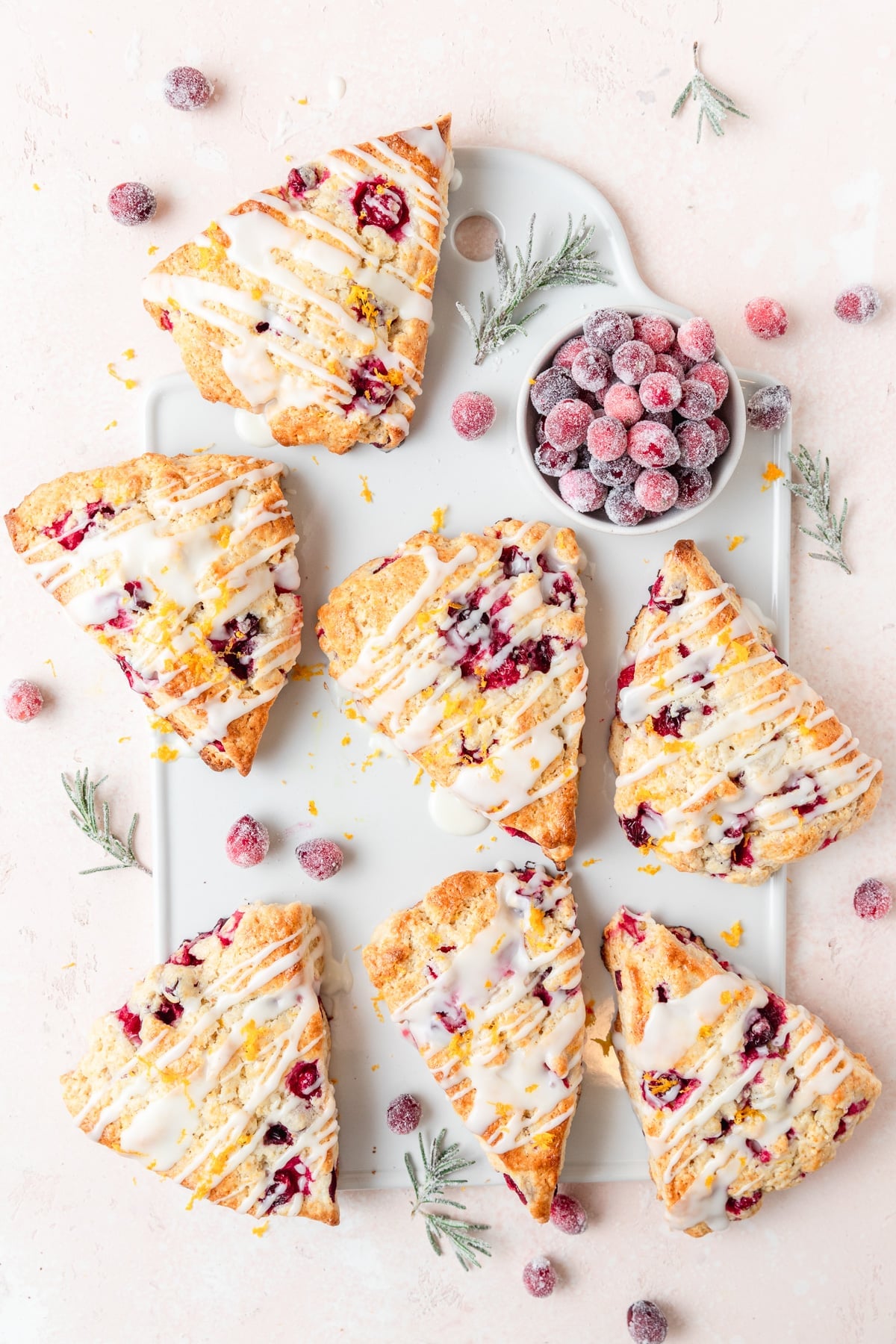 cranberry orange scones after drizzling with glaze.