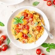 creamy cherry tomato orzo with mascarpone.