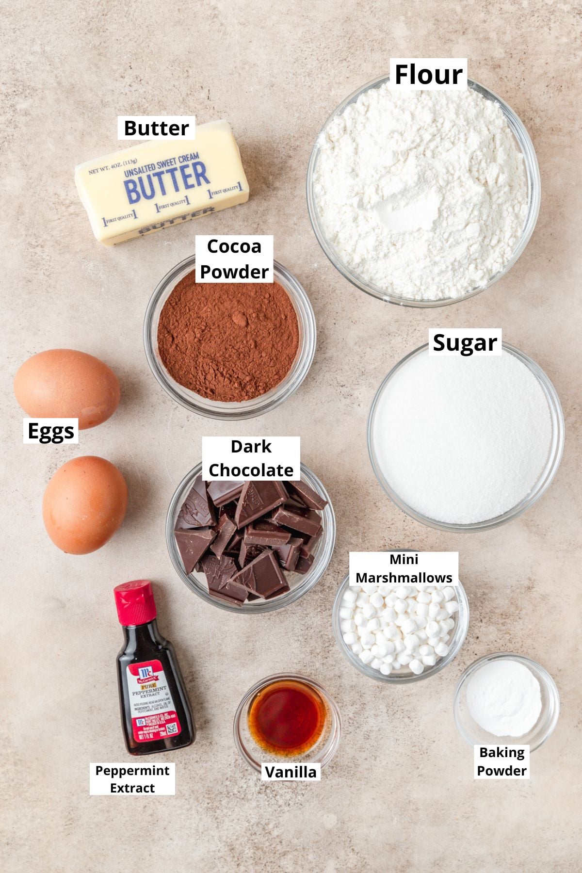 ingredients for hot chocolate biscotti. 
