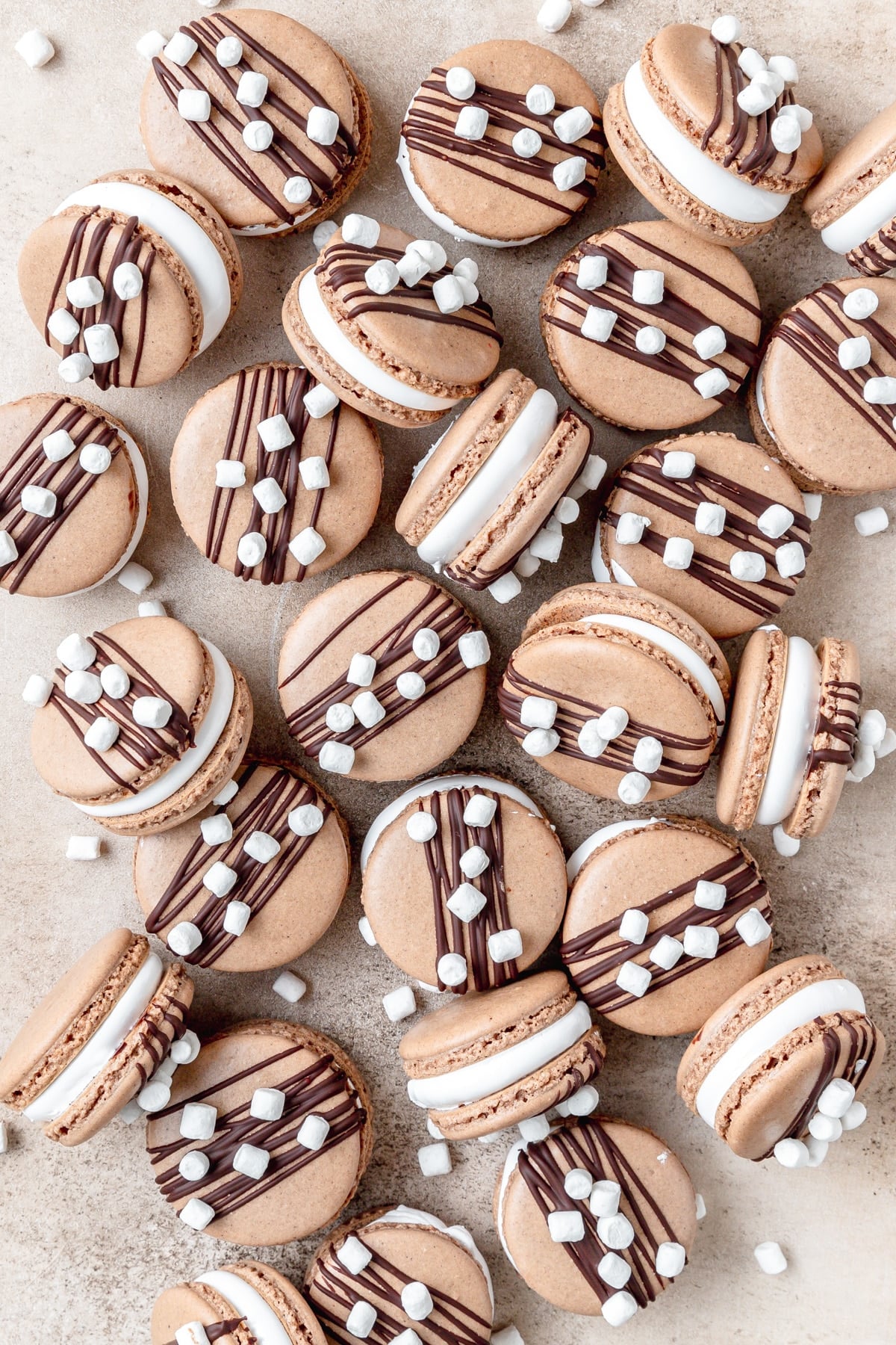 hot chocolate macarons with swiss meringue filling.
