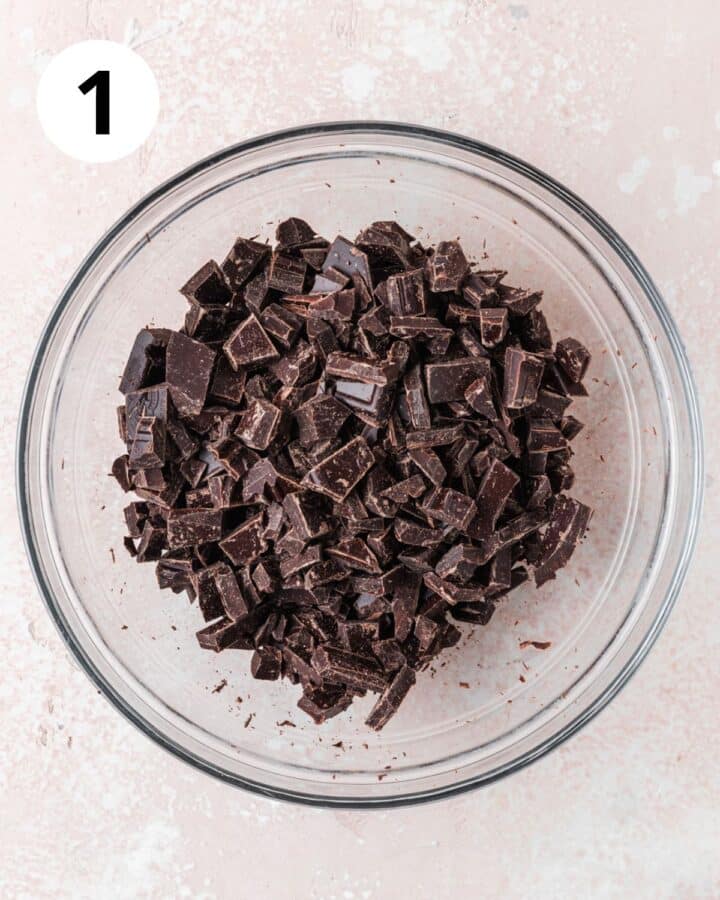 chopped dark chocolate in bowl.
