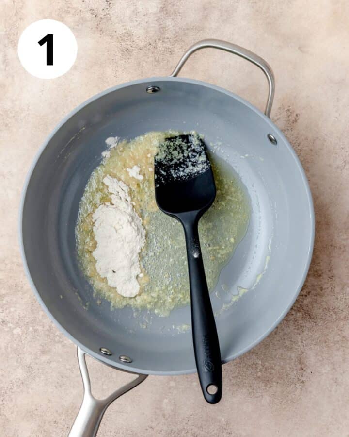 melted butter and flour in pan.