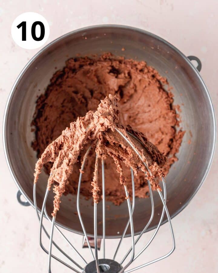 after beating first egg into chocolate and sugar.