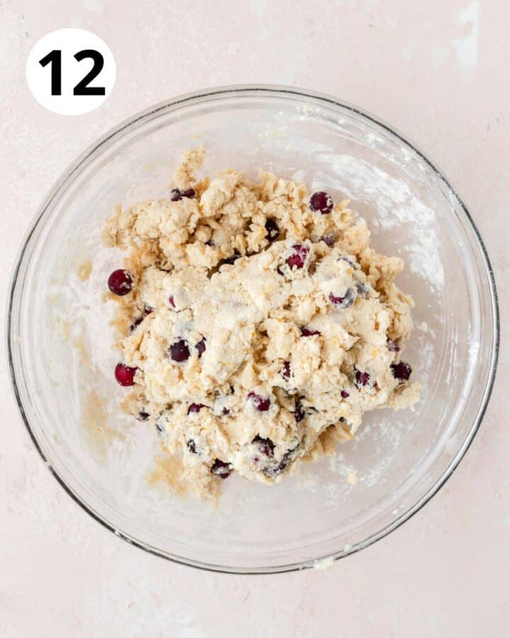 cranberry scone dough in bowl.