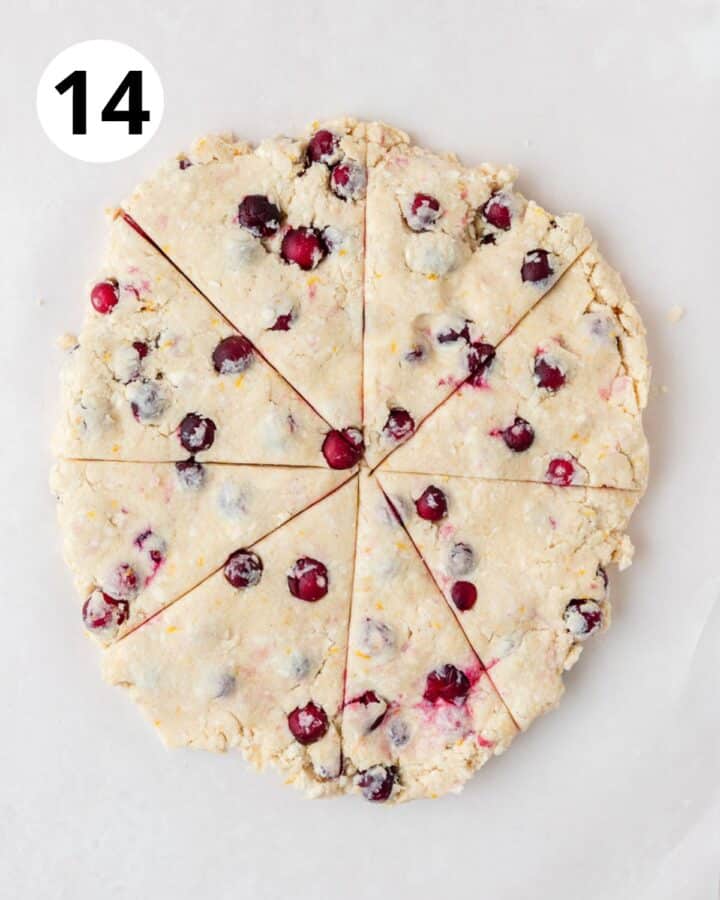 cranberry scones cut into 8 triangles. 
