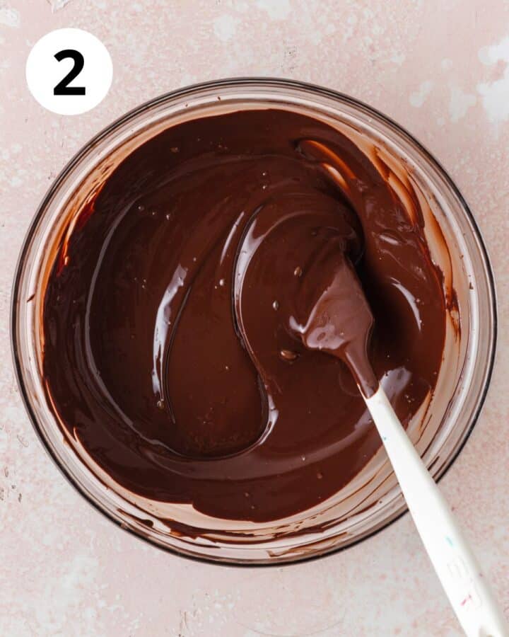 melted dark chocolate in bowl.
