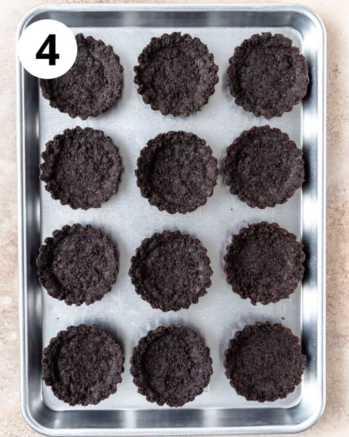 oreo crust pressed into mini tart tins.