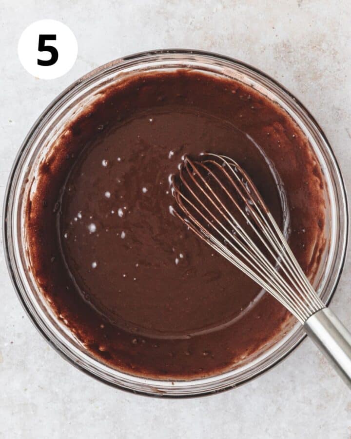 chocolate cupcake batter in bowl.